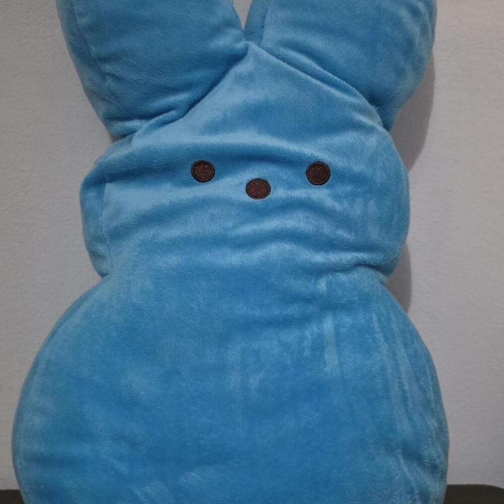 large peep Blue bunny plushie with brown button eyes #bunny #plush